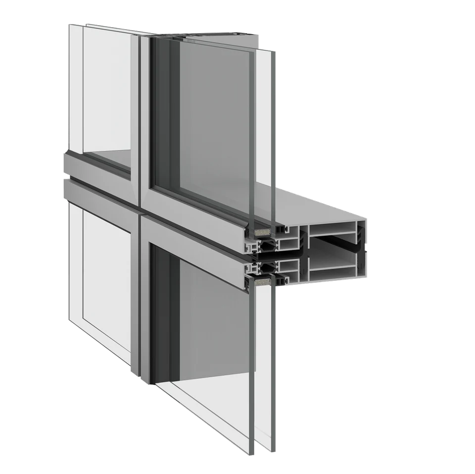 Curtain wall mullion and transom section