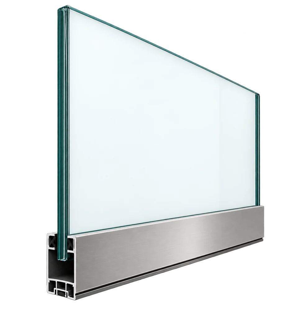 Frameless glass railing with aluminium base profile