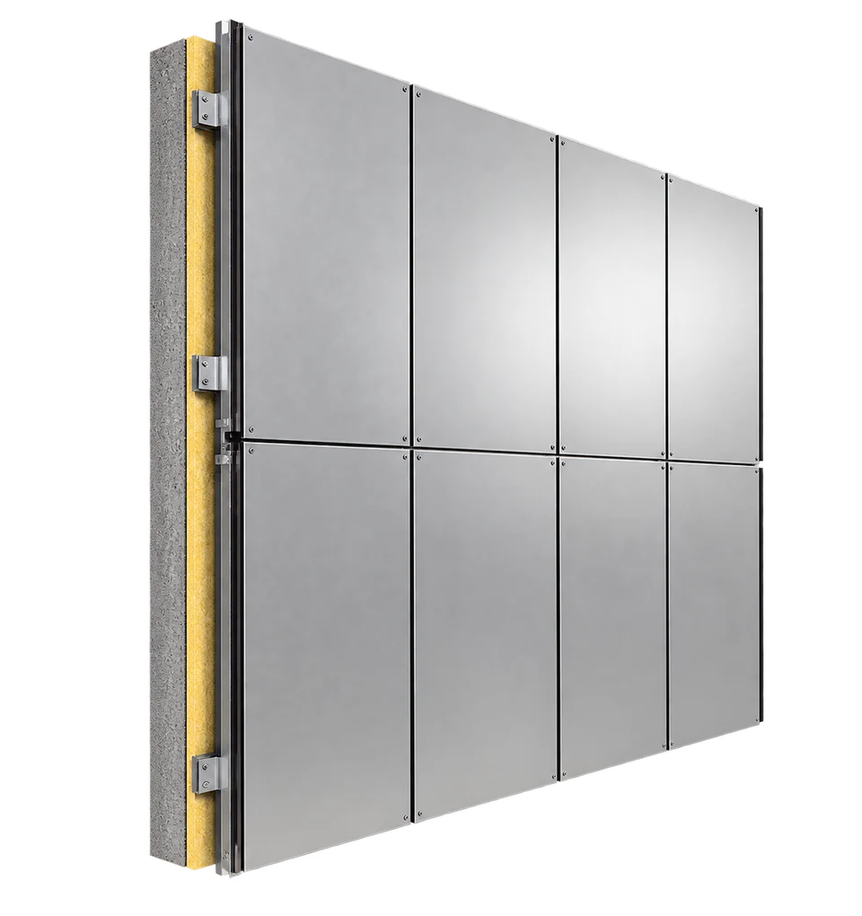 Metal cladding panel system in section